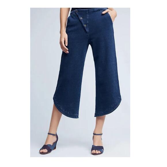 AG High-Rise Wide-Leg Crop Pants Size XS Blue Stretch Denim like Elastic Waist - Picture 1 of 9